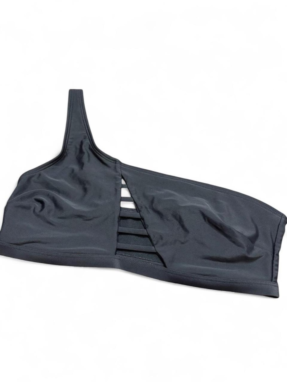 Women’s One-Shoulder Black Swim Top with Strappy Cutout